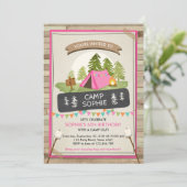 Camping Tent Uitnodiging Verjaardag Kamperen Meisj (Staand voorkant)