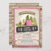 Camping Tent Uitnodiging Verjaardag Kamperen Meisj (Voorkant / Achterkant)