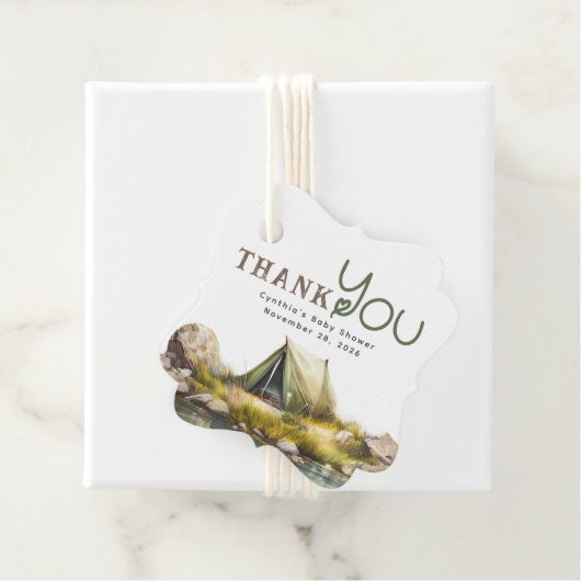 Camping Tent Wild Natuur Scène Dank u bruiloft Bedankjes Labels (In situ)