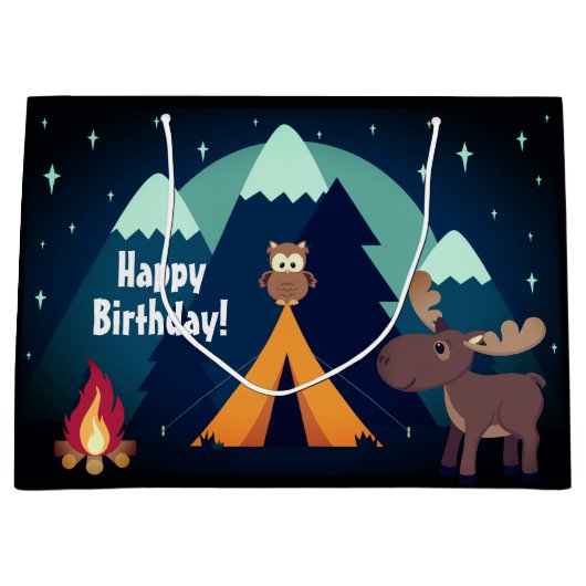 Camping, Tent, Woodland Animals Mountain Birthday Groot Cadeauzakje (Voorkant)