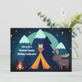 Camping, Tent, Woodland Animals Mountain Birthday Kaart (Staand voorkant)