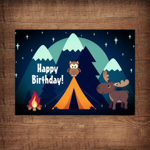 Camping, Tent, Woodland Animals Mountain Birthday Kaart