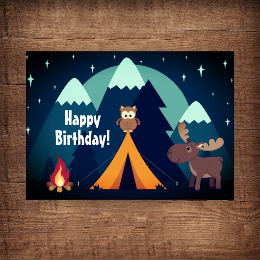 Camping, Tent, Woodland Animals Mountain Birthday Kaart