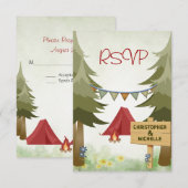 Camping Tenten Kampvuur Woodland Wedding RSVP Kaar (Voorkant / Achterkant)