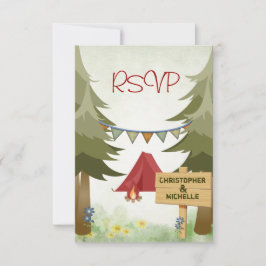 Camping Tenten Kampvuur Woodland Wedding RSVP Kaar Kaartje