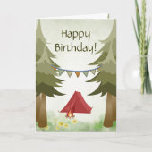 Camping, Tents and Campfire Woodland Birthday Kaart (Voorkant)