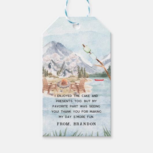 Camping Tharethday Party Dank u wel voor Cadeaulabel (Voorkant)