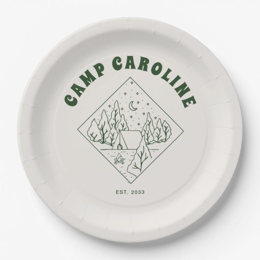 Camping Thema Afscheid van de Meisjes Papieren Bordje (Voorkant)
