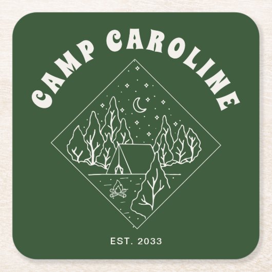Camping Thema Afscheidscadeau Feest Groen Kartonnen Onderzetters (Voorkant)