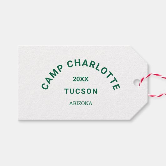 Camping Thema Bachelorette Bos Groen Crest Cadeaulabel (Voorkant (Horizontaal))