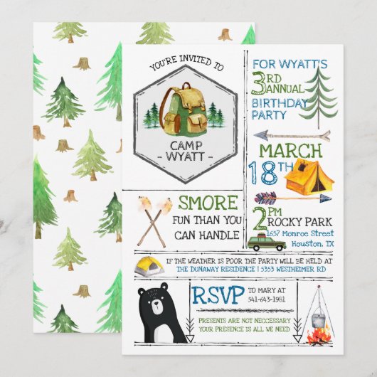 Camping Thema Feest - Badges & Iconen Kaart (Voorkant / Achterkant)