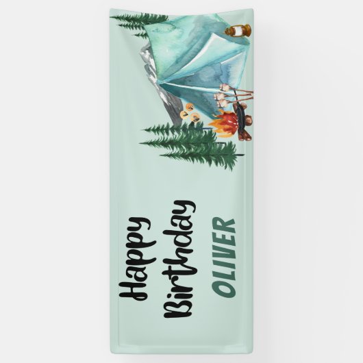 Camping thema Happy Birthday Spandoek (Verticaal)