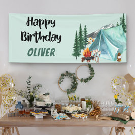 Camping thema Happy Birthday Spandoek