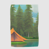 Camping thema kunst | Tent in de Bossen aan het me Golfhanddoek (Voorkant)