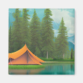 Camping thema kunst | Tent in de Bossen aan het me Magneet (Voorkant)