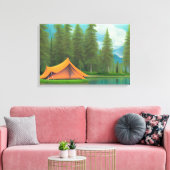 Camping thema kunst | Tent op het meer in de Bosse Canvas Afdruk (Insitu (Woonkamer))