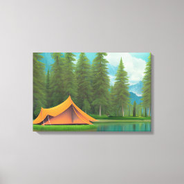 Camping thema kunst | Tent op het meer in de Bosse Canvas Afdruk