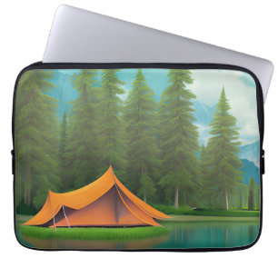 Camping thema kunst Tent op het meer in de Bosse Laptop Sleeve