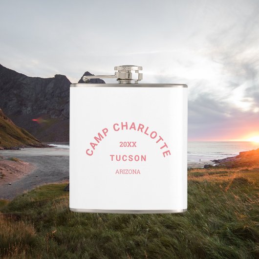 Camping thema Roze Camp Crest Bachelorette Heupfles