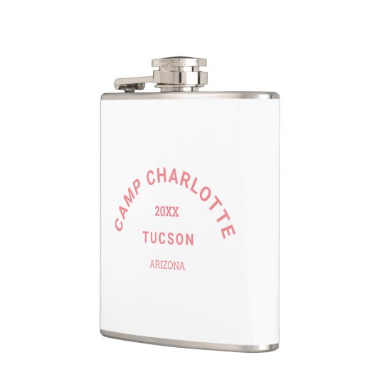 Camping thema Roze Camp Crest Bachelorette Heupfles (Links)