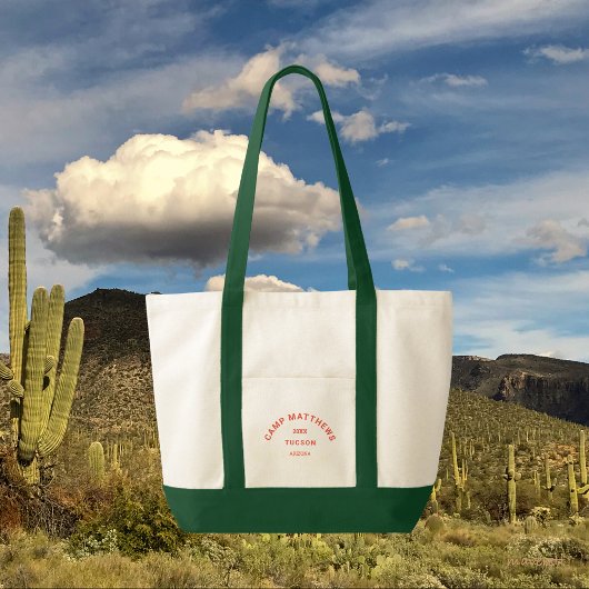 Camping Thema Sinaasappel Familie Crest Groene Tri Tote Bag