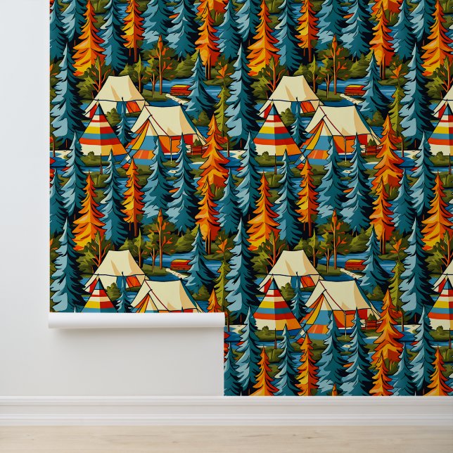 Camping thema tenten en tipi behang (Applicatie)