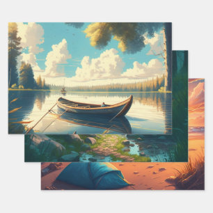 Camping thema verjaardag inpakpapier vel