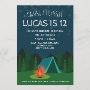 Camping thema verjaardagsfeestje uitnodiging
