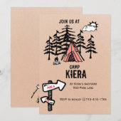 Camping themad verjaardagsfeest Uitnodiging voor m (Voorkant / Achterkant)