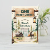 Camping Theme Boy One Happy Camper 1e verjaardag Kaart (Staand voorkant)