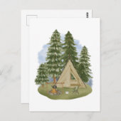 Camping Theme Campfire, Tent, Forest, Trees Briefkaart (Voorkant / Achterkant)