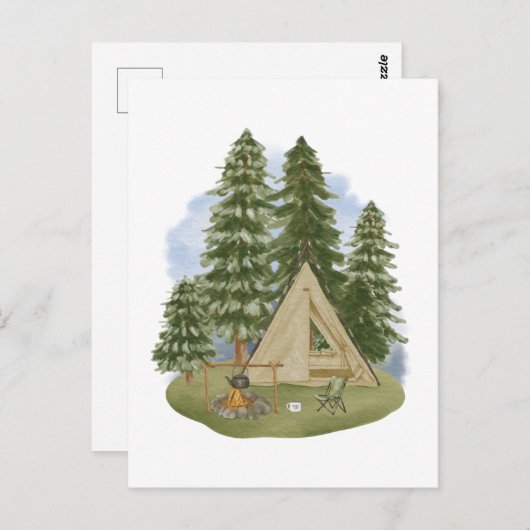 Camping Theme Campfire, Tent, Forest, Trees Briefkaart (Voorkant / Achterkant)