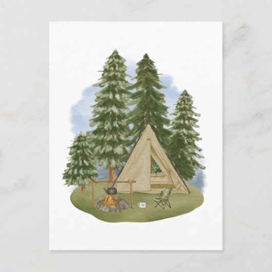 Camping Theme Campfire, Tent, Forest, Trees Briefkaart (Voorkant)