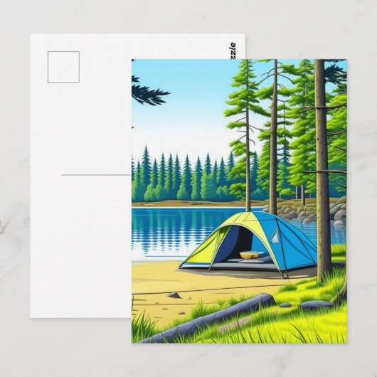 Camping Theme Tent in de Bossen Briefkaart (Voorkant / Achterkant)