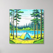 Camping Theme Tent in de Bossen Canvas Afdruk (Voorkant)