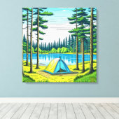 Camping Theme Tent in de Bossen Canvas Afdruk (Insitu (Houten vloer))
