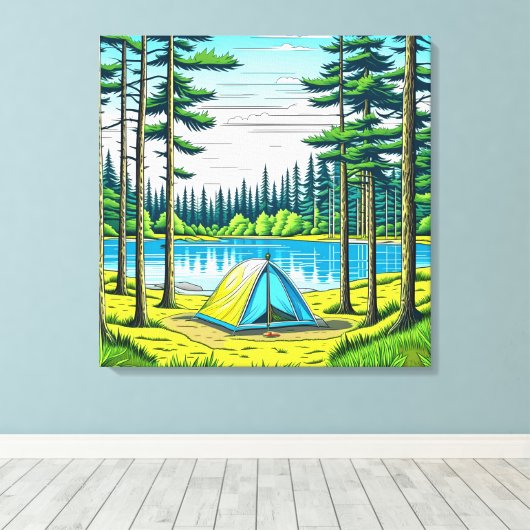 Camping Theme Tent in de Bossen Canvas Afdruk (Insitu (Houten vloer))