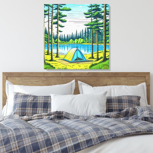 Camping Theme Tent in de Bossen Canvas Afdruk (Insitu (Slaapkamer))
