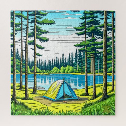 Camping Theme Tent in de Bossen Legpuzzel (Verticaal)