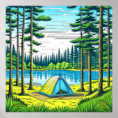 Camping Theme Tent in de Bossen Poster (Voorkant)