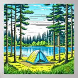 Camping Theme Tent in de Bossen Poster