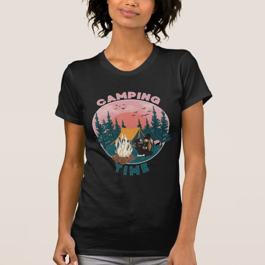 Camping Tijd Retro Stijl T-shirt (Voorkant)