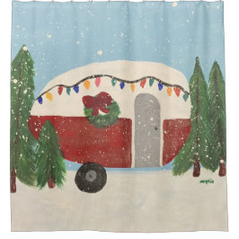 Camping Trailer at Christmas Douchegordijn