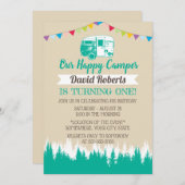 Camping Trailer Happy Camper Birthday Kaart (Voorkant / Achterkant)