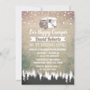 Camping Trailer Happy Camper Rustic Birthday Kaart