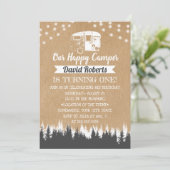 Camping Trailer Happy Camper Rustieke Kraft Verjaa Kaart (Staand voorkant)