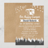 Camping Trailer Happy Camper Rustieke Kraft Verjaa Kaart (Voorkant / Achterkant)