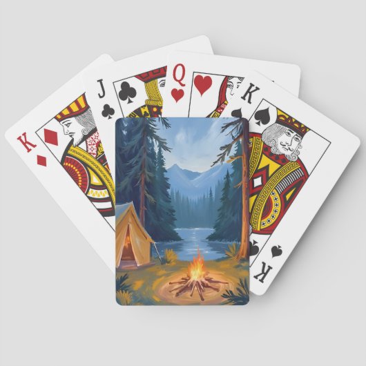 Camping Trip Forest Campfire Tent Watercolor Pokerkaarten (Achterkant)