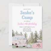 Camping Truck Forest Girl Birthday Invitation Kaart (Voorkant)