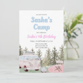Camping Truck Forest Girl Birthday Invitation Kaart (Staand voorkant)